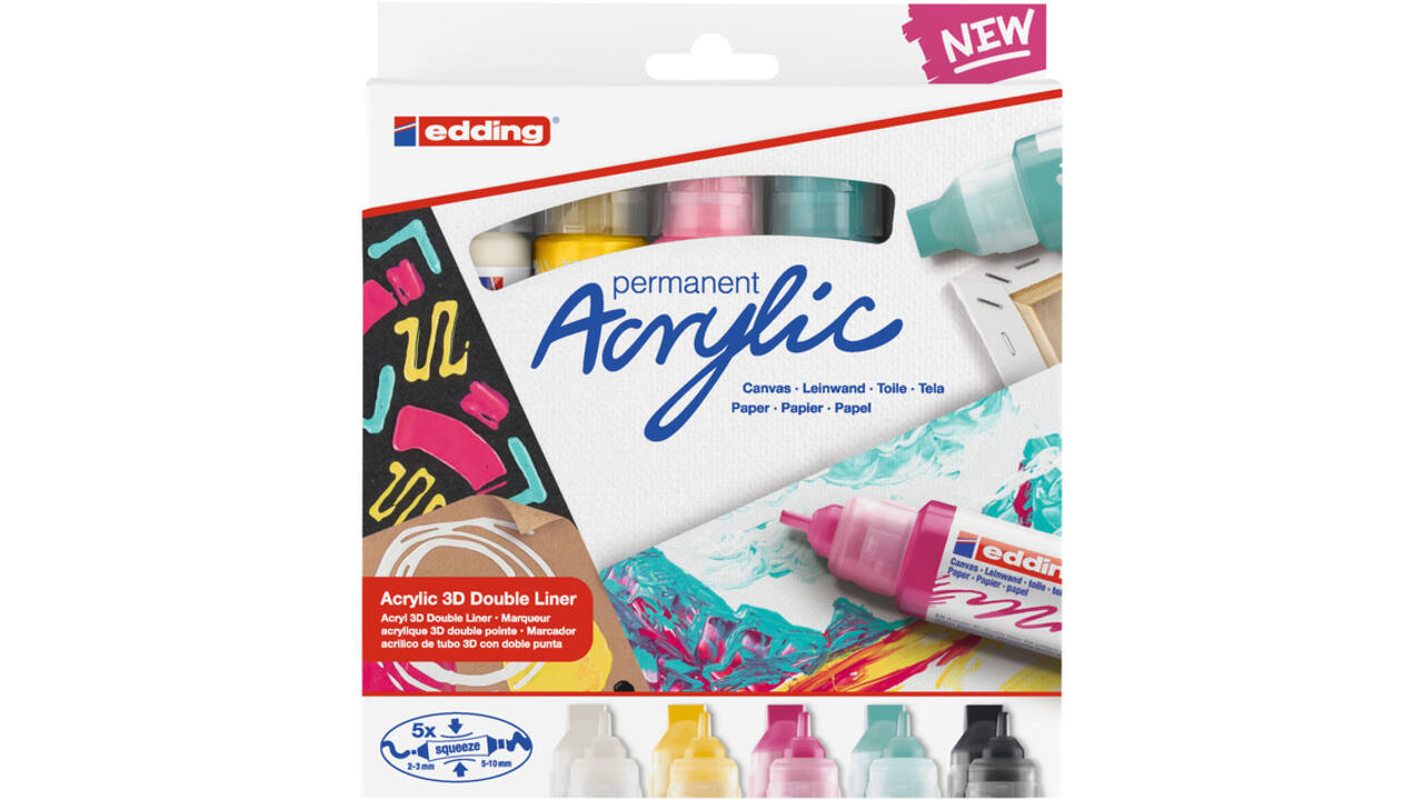 Acrylmarker edding e-5400 3D double liner medium basis assorti set à 5 stuks