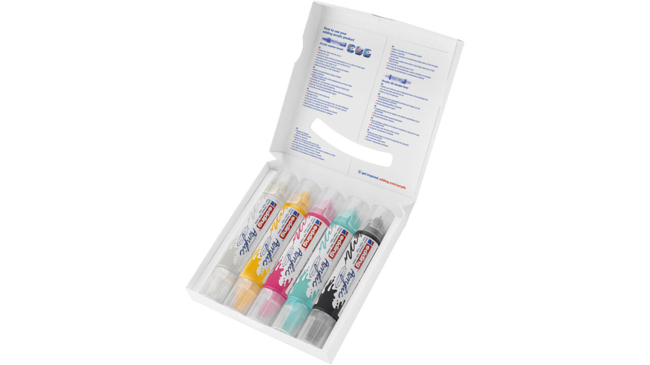 Acrylmarker edding e-5400 3D double liner medium basis assorti set à 5 stuks