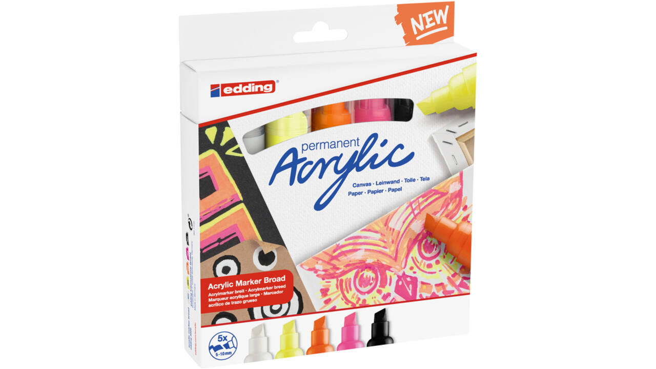 Acrylmarker edding e-5000 breed neon assorti set à 5 stuks