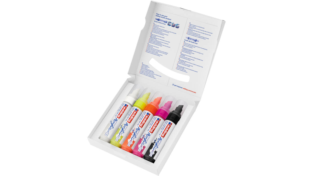 Acrylmarker edding e-5000 breed neon assorti set à 5 stuks