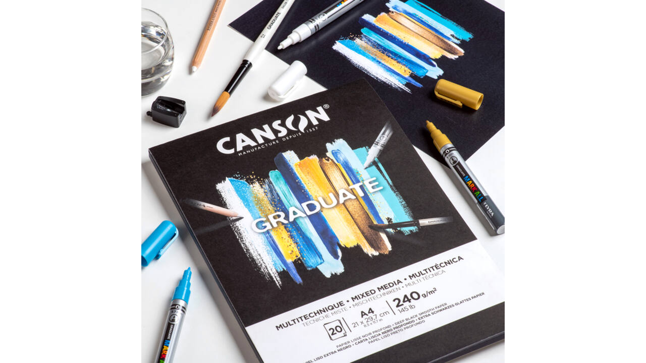 Tekenblok Canson Graduate Mixed Media black paper A3 20vel 240gr