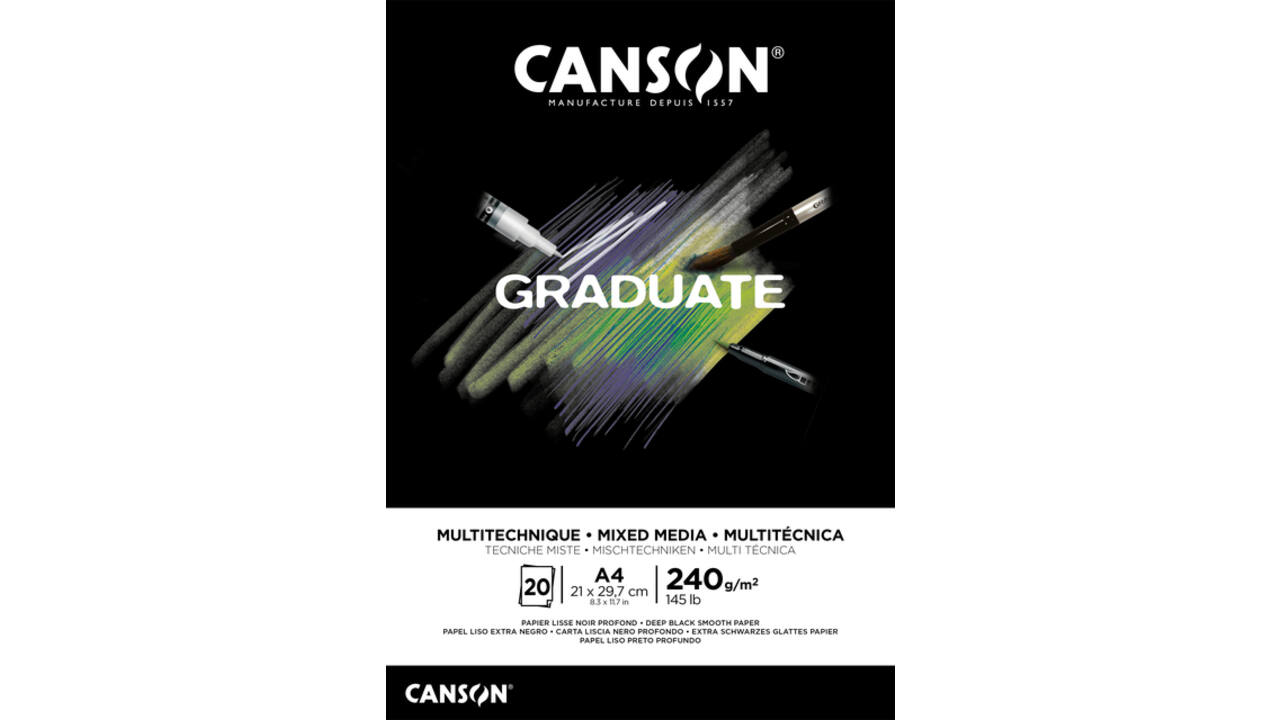Tekenblok Canson Graduate Mixed Media black paper A4 20vel 240gr