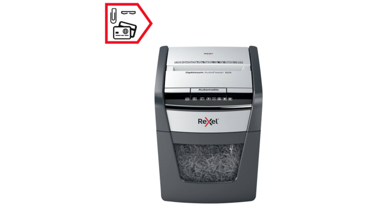 Papiervernietiger Rexel Optimum Auto+ 50X P4 snippers 4x28mm