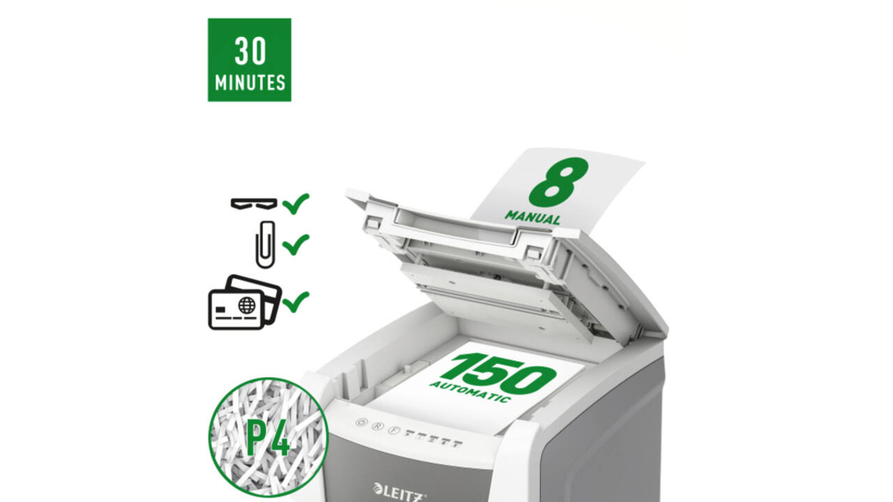 Papiervernietiger Leitz IQ Auto+ Office 150 P4 snippers 4x28mm