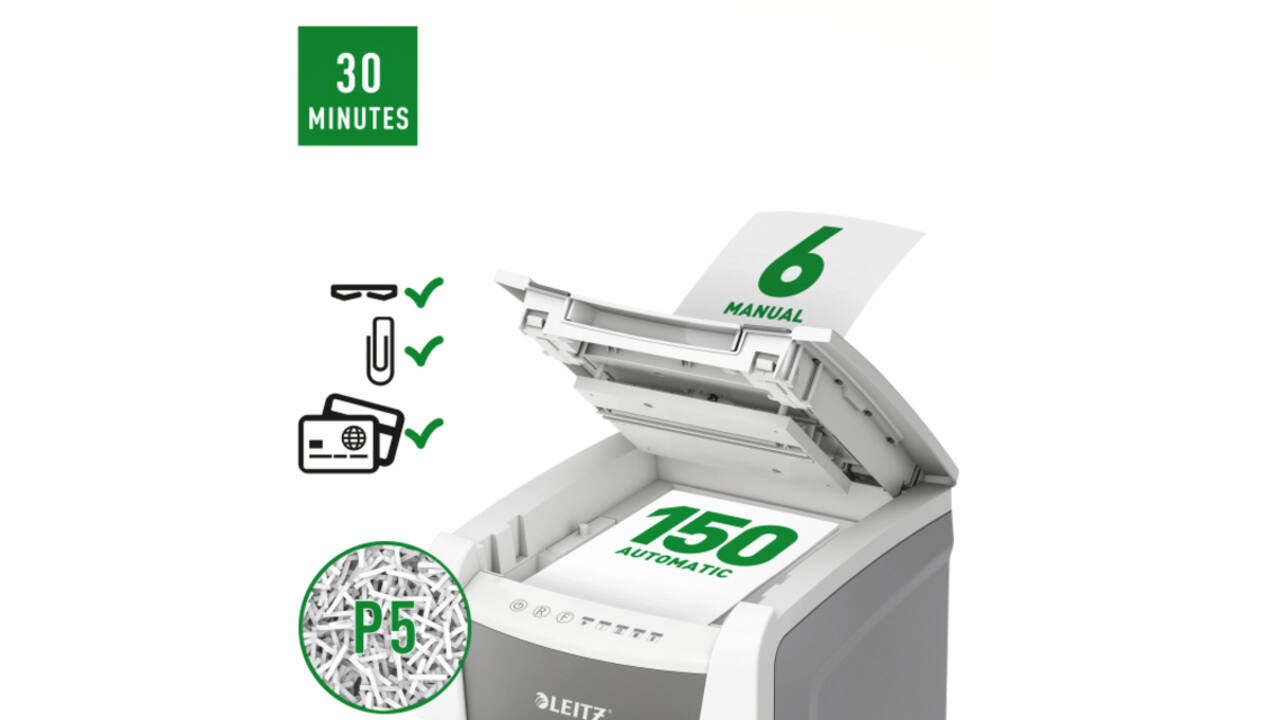 Papiervernietiger Leitz IQ Auto+ Office 150 P5 snippers 2x15mm