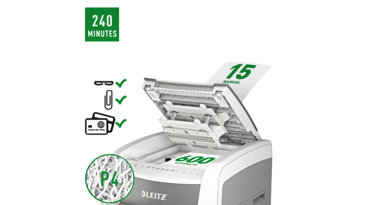 Papiervernietiger Leitz IQ Auto+ Pro 600 P4 snippers 4x28mm