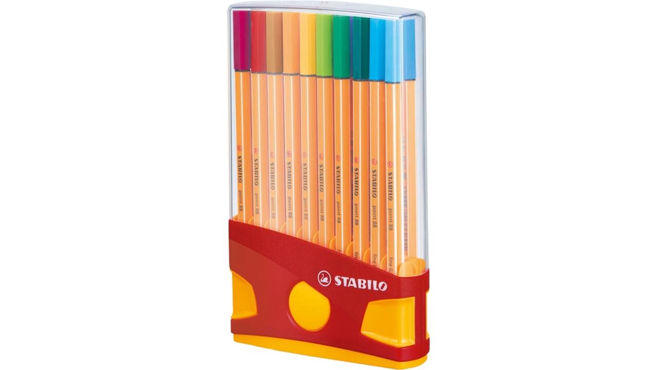 Fineliner STABILO point 88 ColorParade rollerset geel/rood fijn assorti etui à 20 stuks