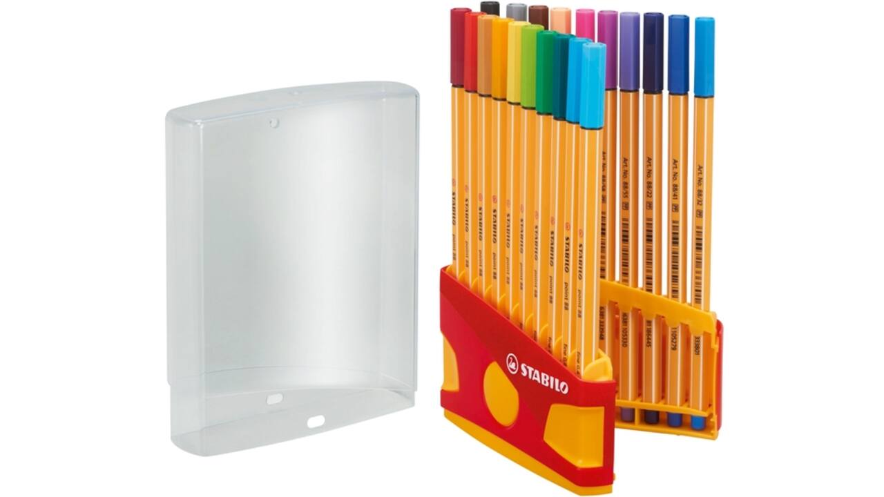 Fineliner STABILO point 88 ColorParade rollerset geel/rood fijn assorti etui à 20 stuks