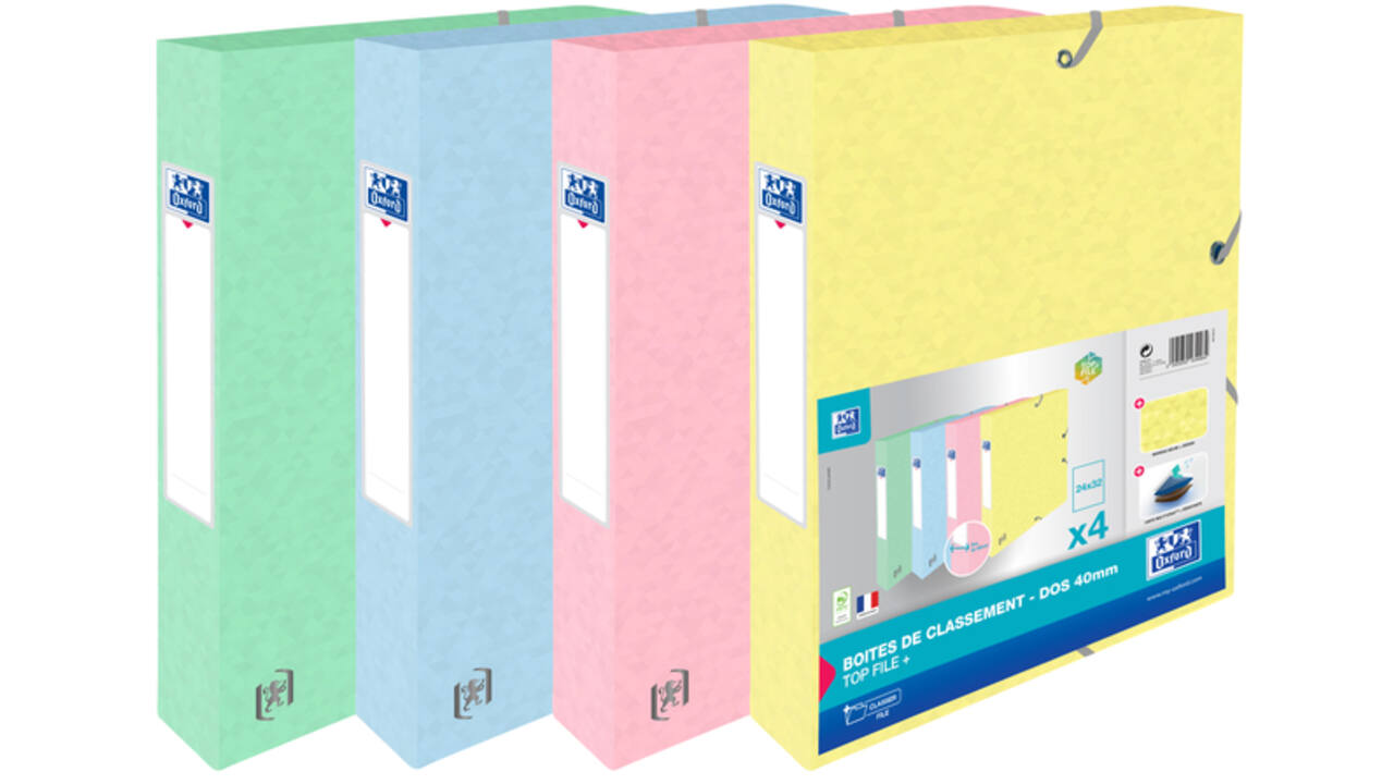 Elastobox Oxford Top File+ A4 40mm pastel assorti