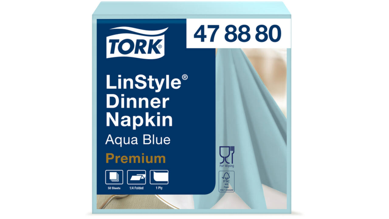 Dinnerservetten Tork LinStyle® 1/4-vouw 1-laags 50st aquablauw 478880