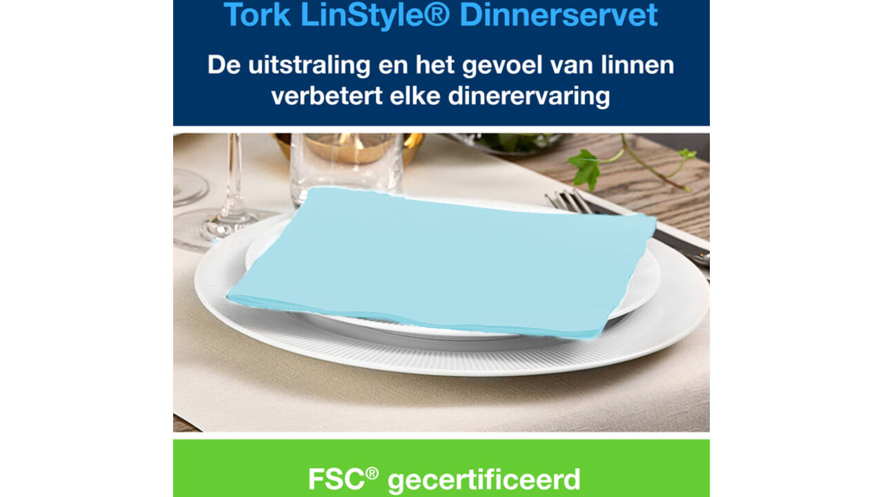 Dinnerservetten Tork LinStyle® 1/4-vouw 1-laags 50st aquablauw 478880