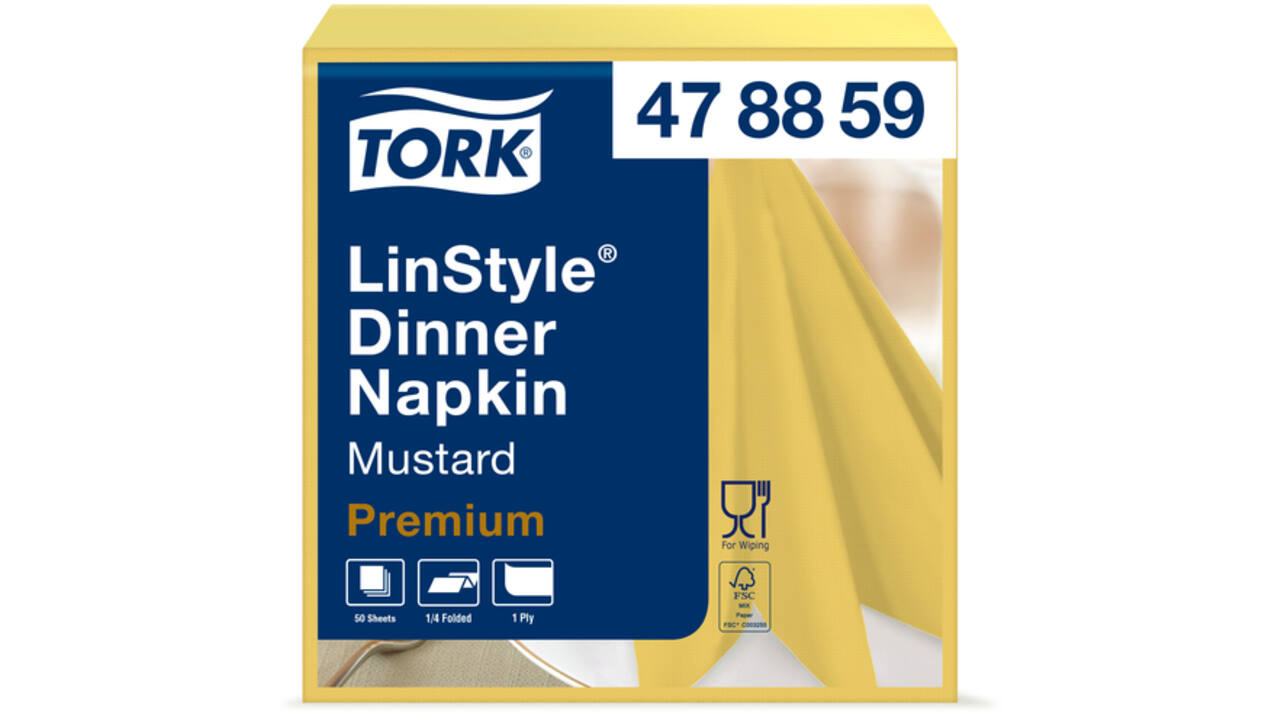 Dinnerservetten Tork LinStyle® 1/4-vouw 1-laags 50st mosterdgeel 478882