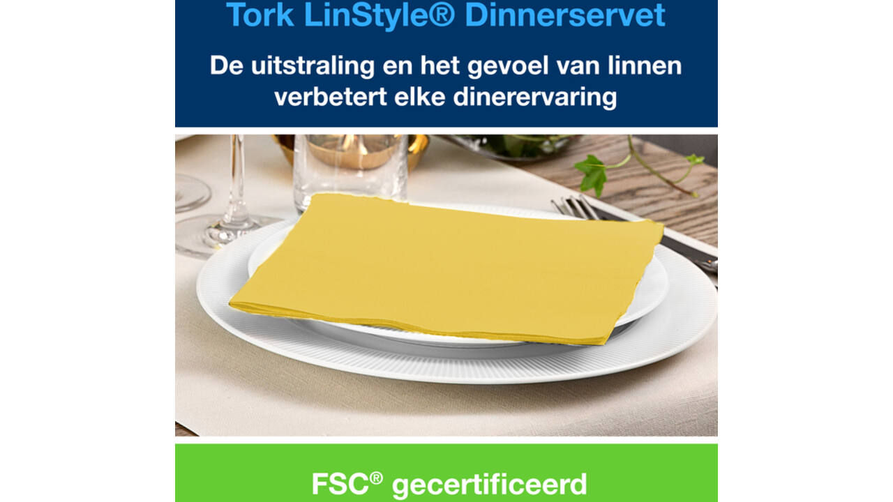 Dinnerservetten Tork LinStyle® 1/4-vouw 1-laags 50st mosterdgeel 478882
