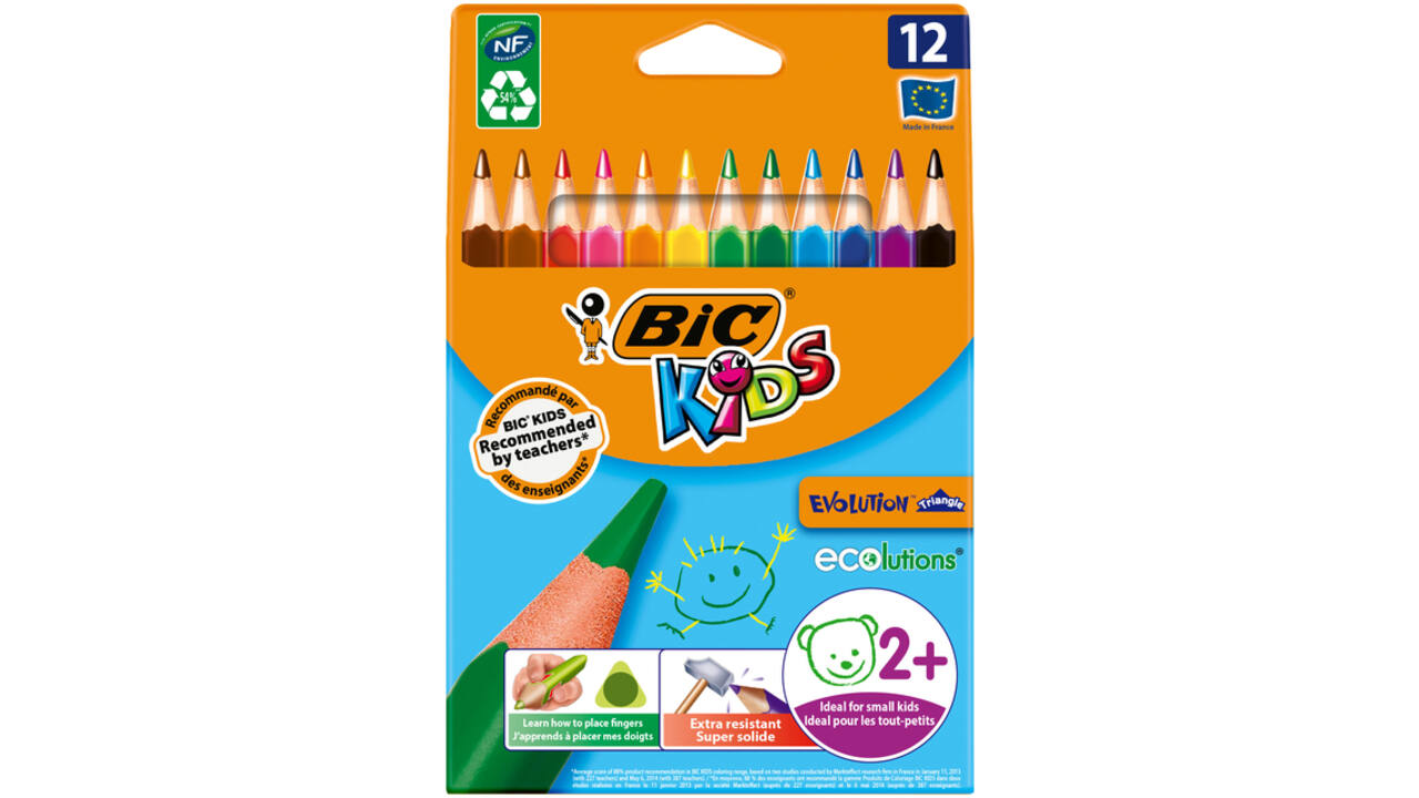 Kleurpotloden BicKids Evolution ecolutions triangle assorti etui à 12 stuk
