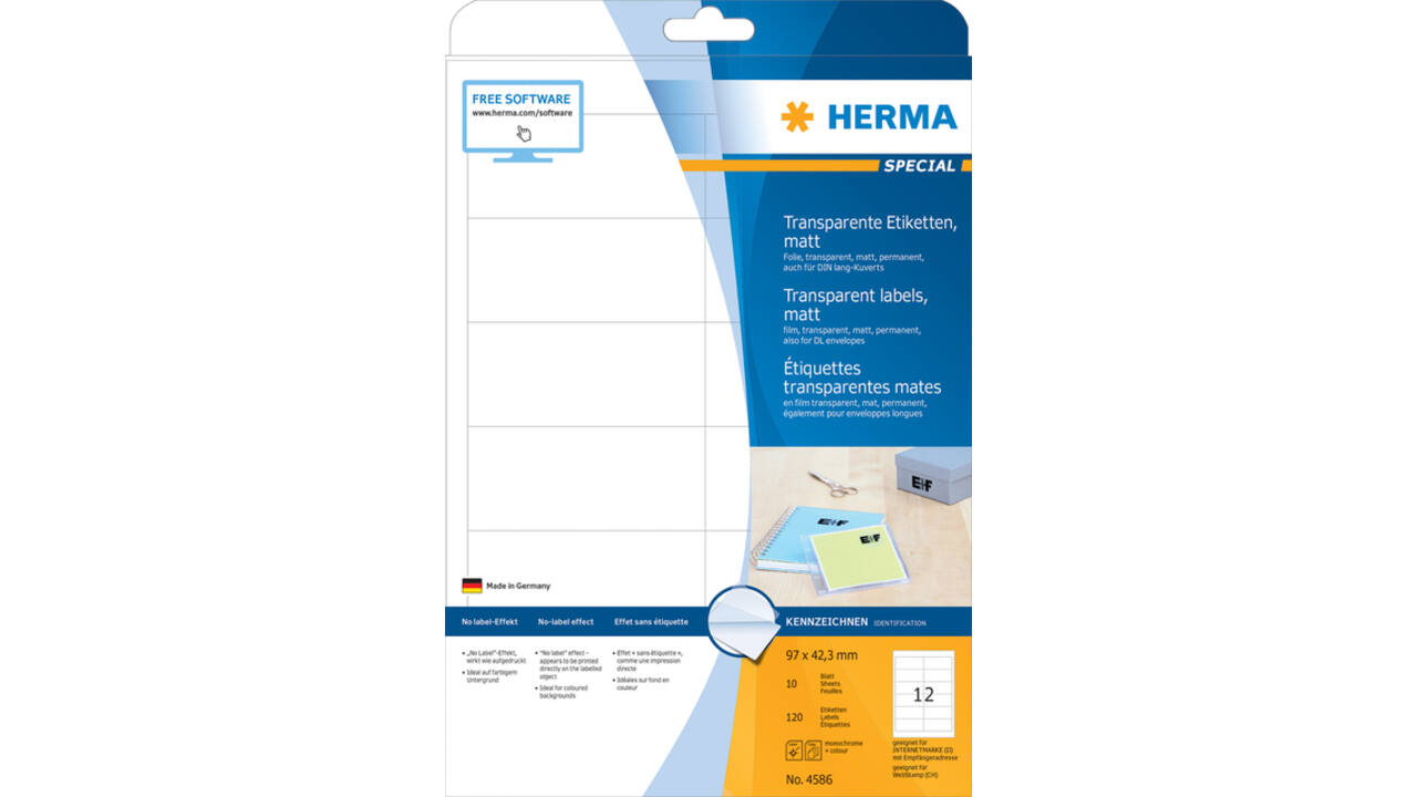 Etiket HERMA 4586 97x42.3mm weerbestendig transparant mat 120stuks