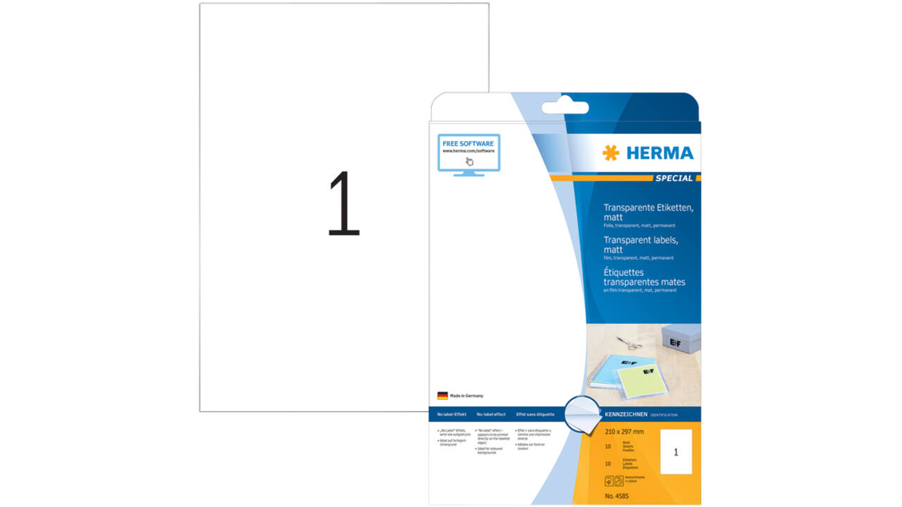 Etiket HERMA 4585 210x297mm weerbestendig transparant mat 10stuks