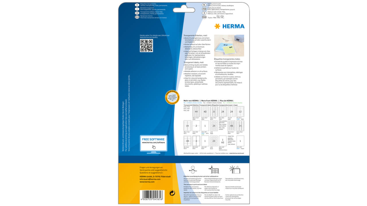 Etiket HERMA 4585 210x297mm weerbestendig transparant mat 10stuks