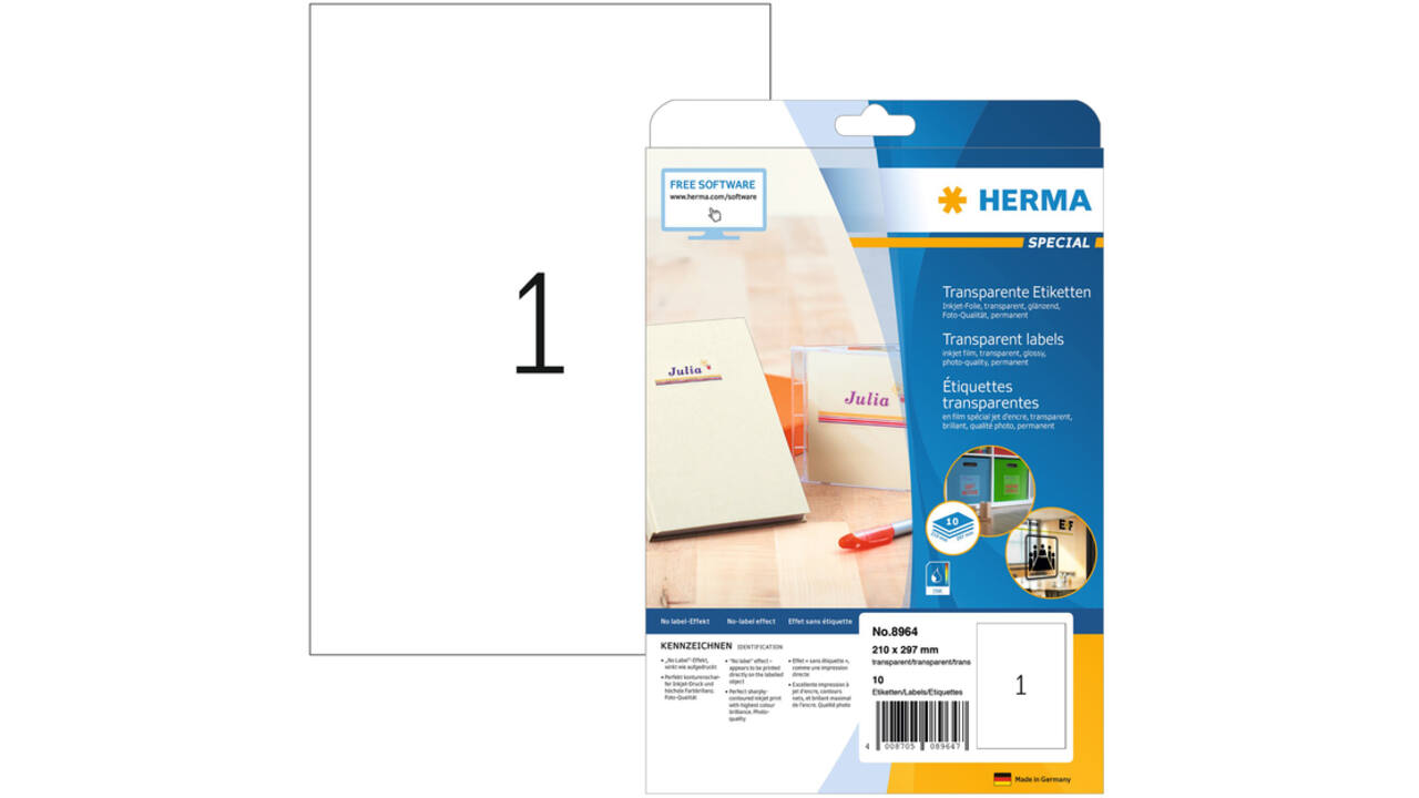 Etiket HERMA 8964 210x297mm transparant glanzend 10stuks