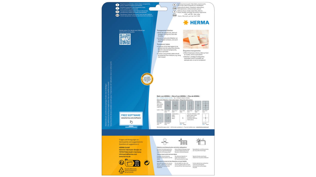 Etiket HERMA 8964 210x297mm transparant glanzend 10stuks