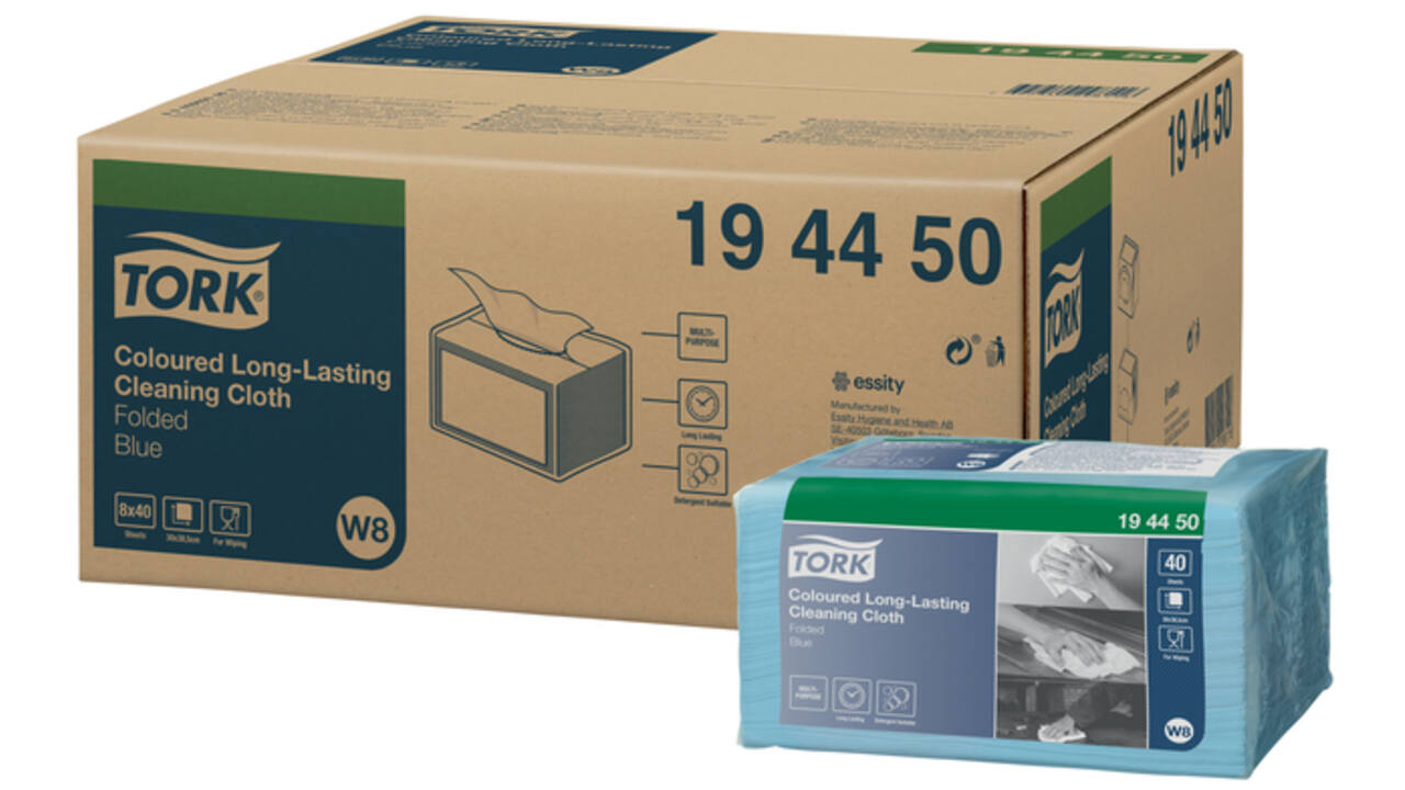 Reinigingsdoek Tork Long Lasting W8 multifunctioneel gevouwen blauw 194450