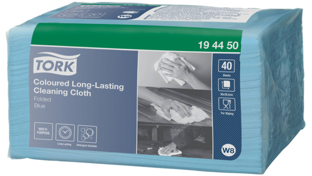 Reinigingsdoek Tork Long Lasting W8 multifunctioneel gevouwen blauw 194450