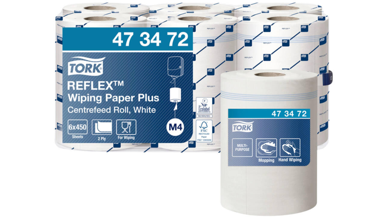 Poetsrol Tork Reflex ™ Plus M4 SmartCore® centerfeed 2 laags 150m wit 473472