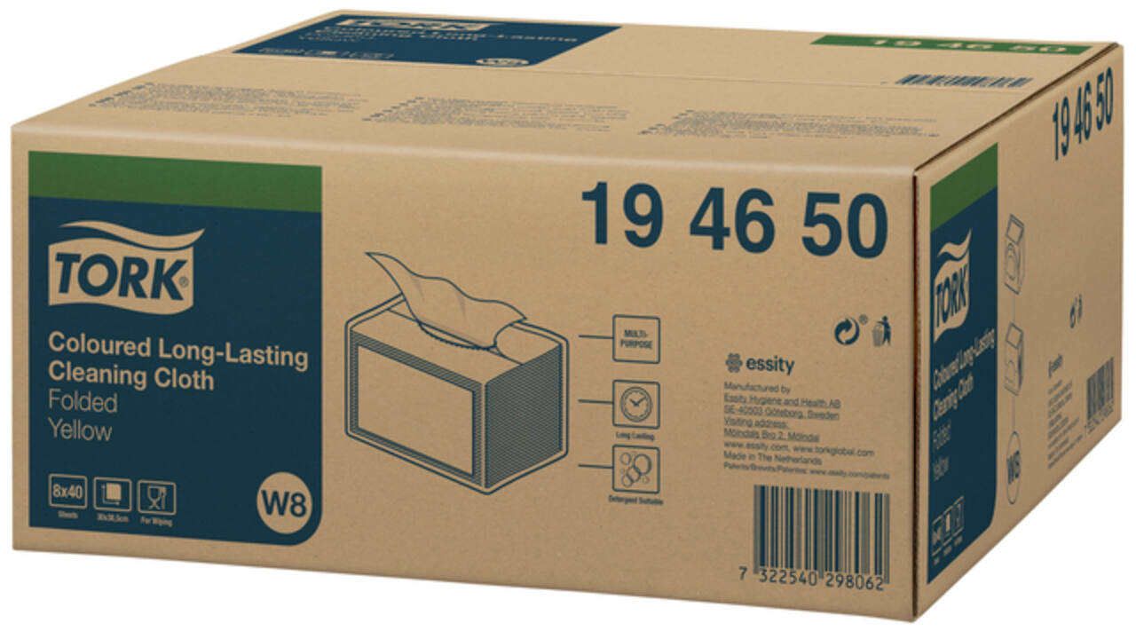 Reinigingsdoek Tork W8 Premium 1-laags 40 vel geel 194650