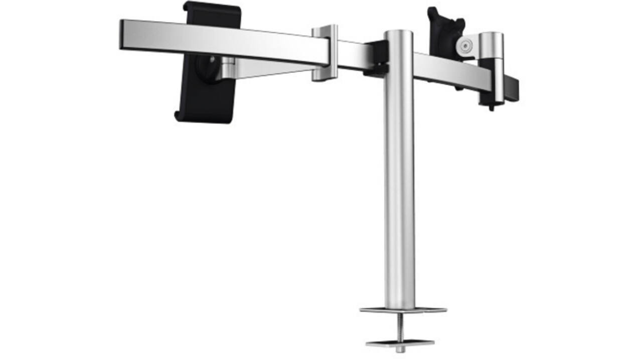 Monitorarm Durable met bladdoorvoer voor 1 scherm en 1 tablet