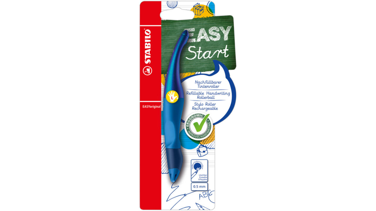 Rollerpen STABILO Easyoriginal linkshandig holograph edition medium blauw blister à 1 stuk