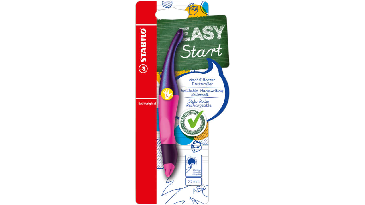 Rollerpen STABILO Easyoriginal linkshandig holograph edition medium magenta blister à 1 stuk