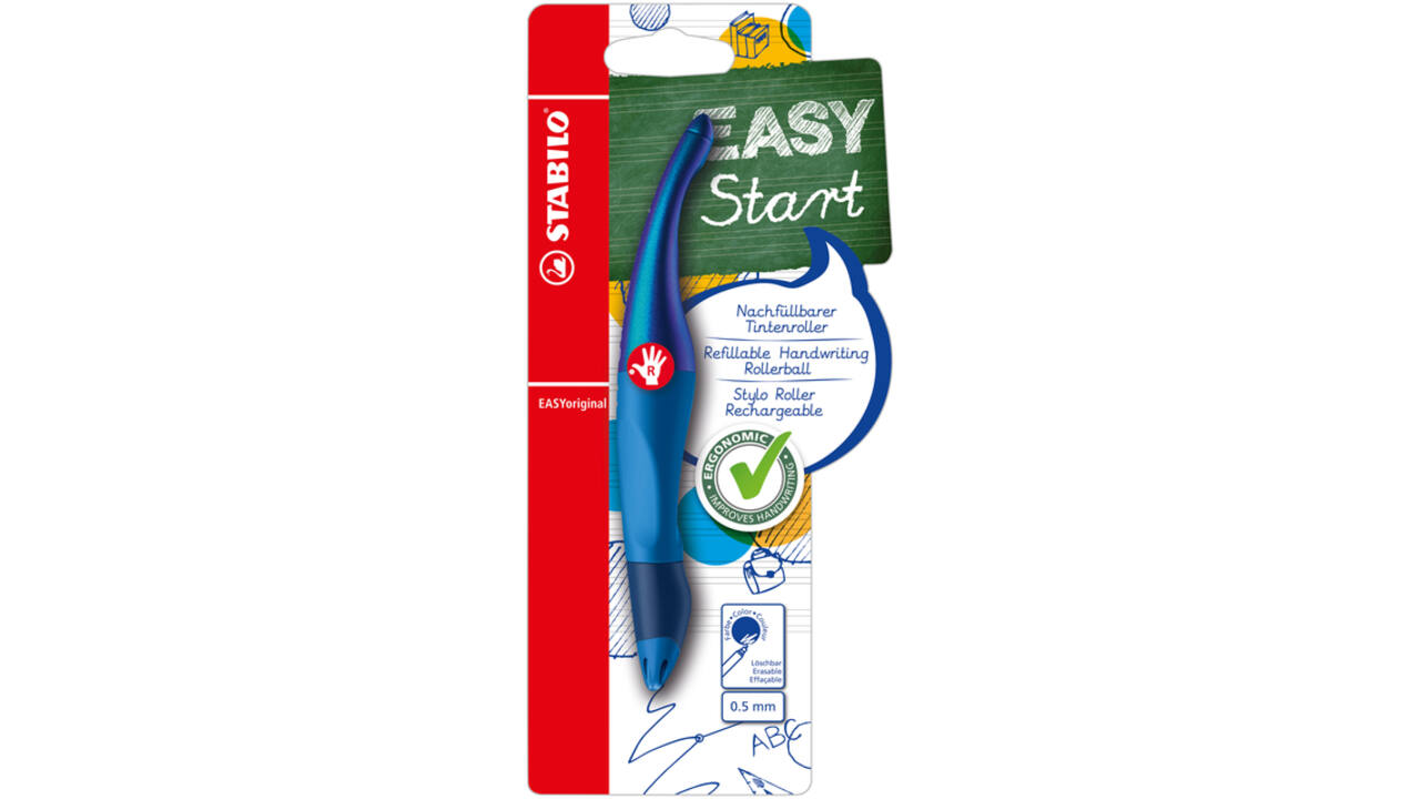 Rollerpen STABILO Easyoriginal rechtshandig holograph edition medium blauw blister à 1 stuk