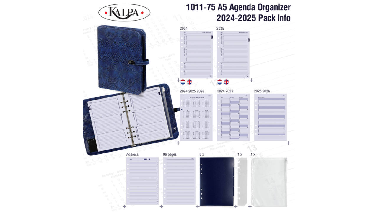 Organizer Kalpa A5 inclusief agenda 2024-2025 7dagen/2pagina's croco indigo