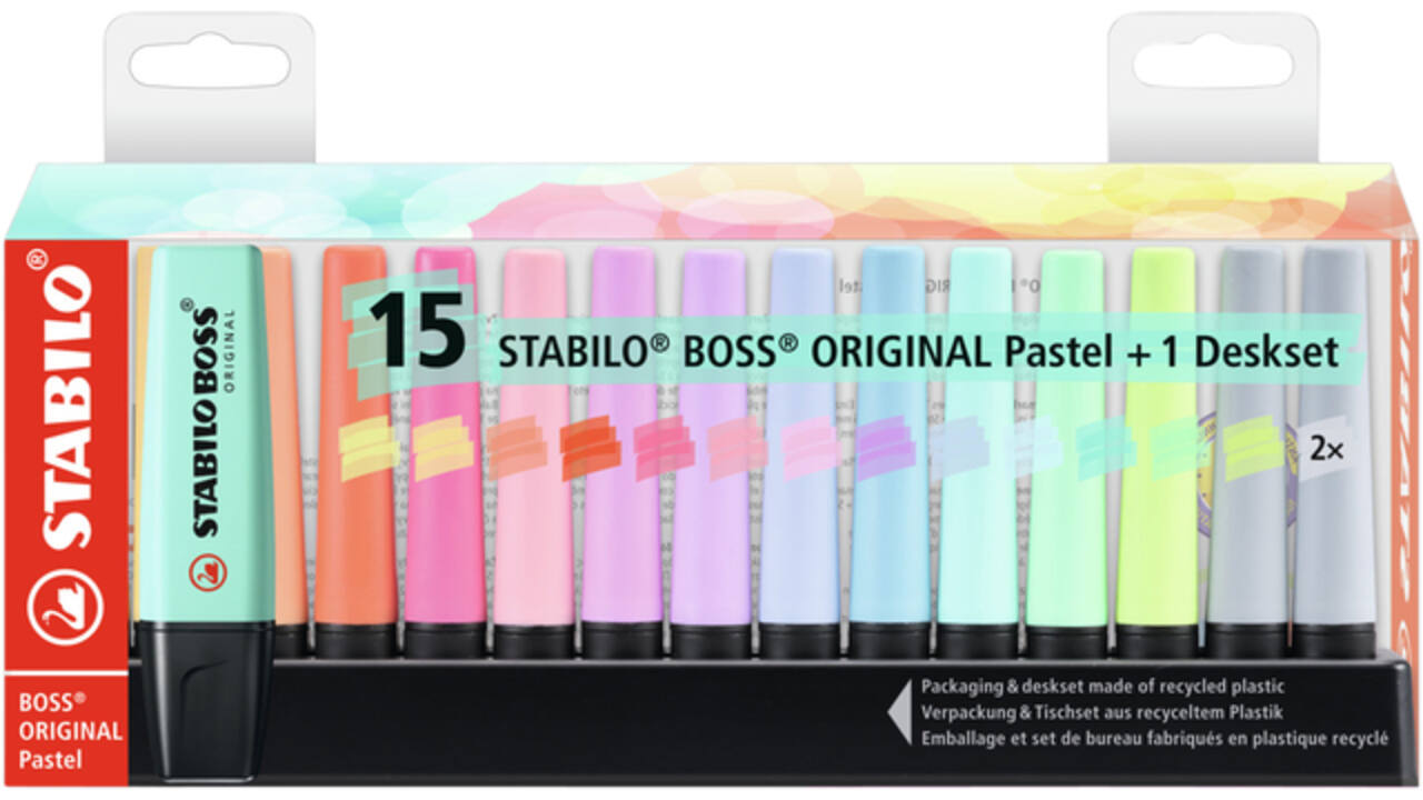 Markeerstift STABILO BOSS Original 70/15 pastel assorti deskset à 15 stuks