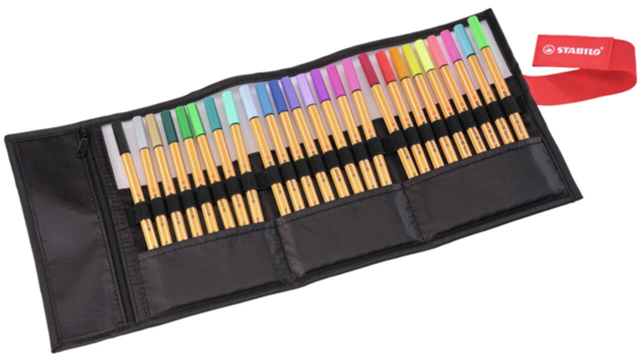Fineliner STABILO point 88/25 Arty rollerset zwart fijn assorti etui à 25 stuks