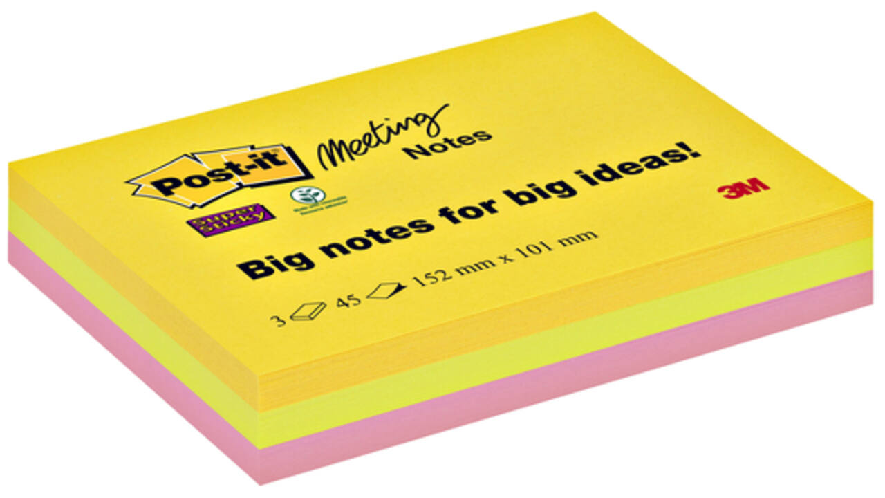 Memoblok Post-it 6445 Super Sticky 152x101mm assorti