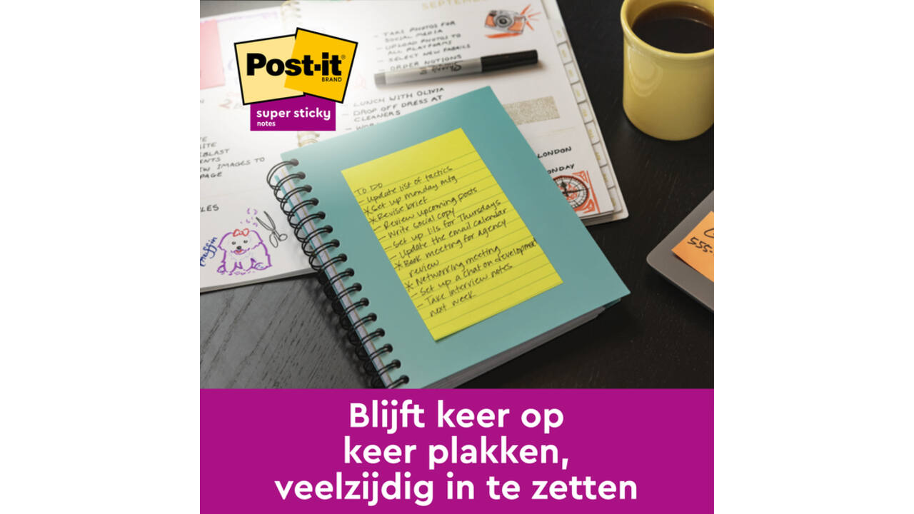 Memoblok Post-it 8645 Super Sticky 203x153mm assorti