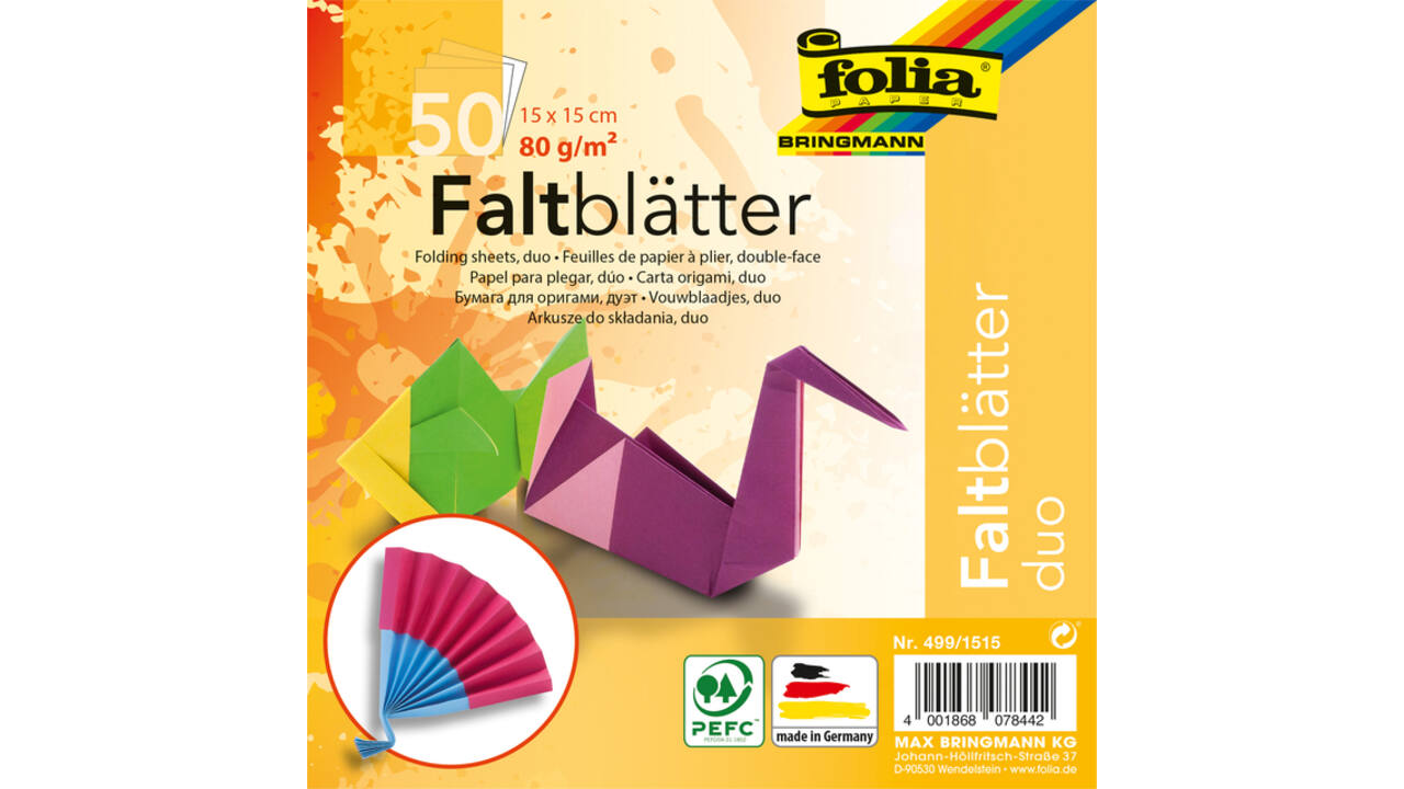 Vouwblaadjes Folia 80gr 15x15cm 50 vel 2-zijdig 10 duo kleuren
