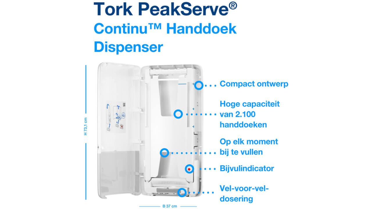 Handdoekdispenser Tork PeakServe® Continu™ H5 Elevation wit 552500