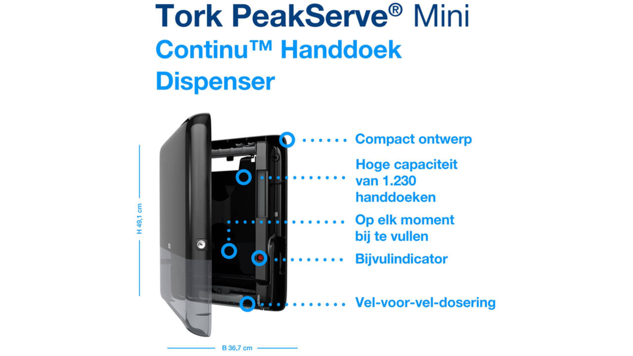 Handdoekdispenser Tork H5 Elevation PeakServe klein zwart 552558