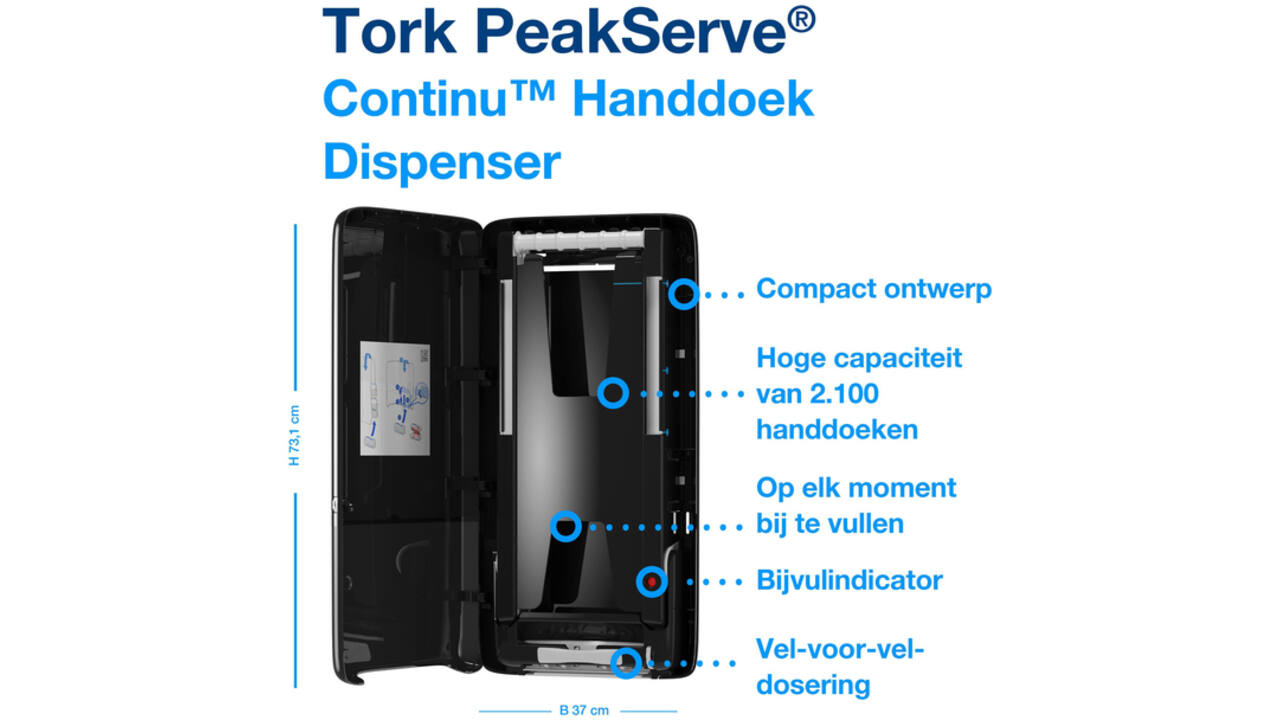 Handdoekdispenser Tork PeakServe® Continu™ H5 Elevation zwart 552508