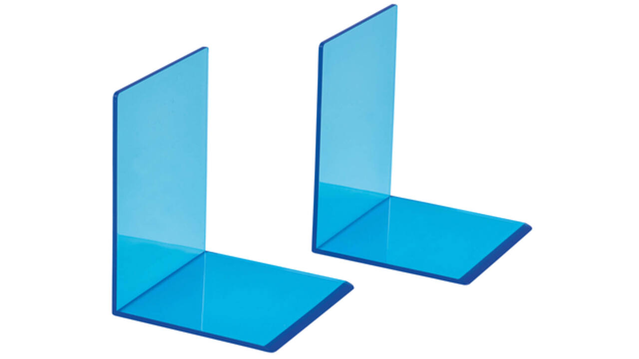 Boekensteun MAUL 10x10x13cm acryl set 2 neon blauw transparant