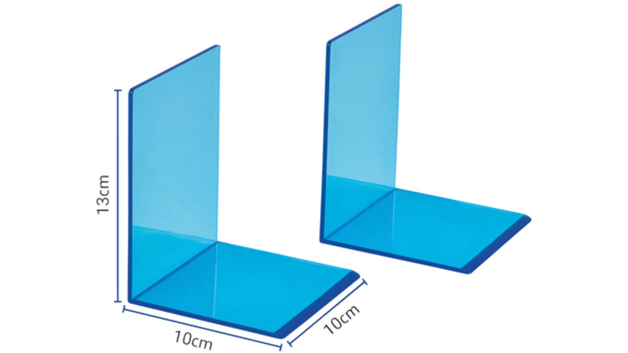 Boekensteun MAUL 10x10x13cm acryl set 2 neon blauw transparant