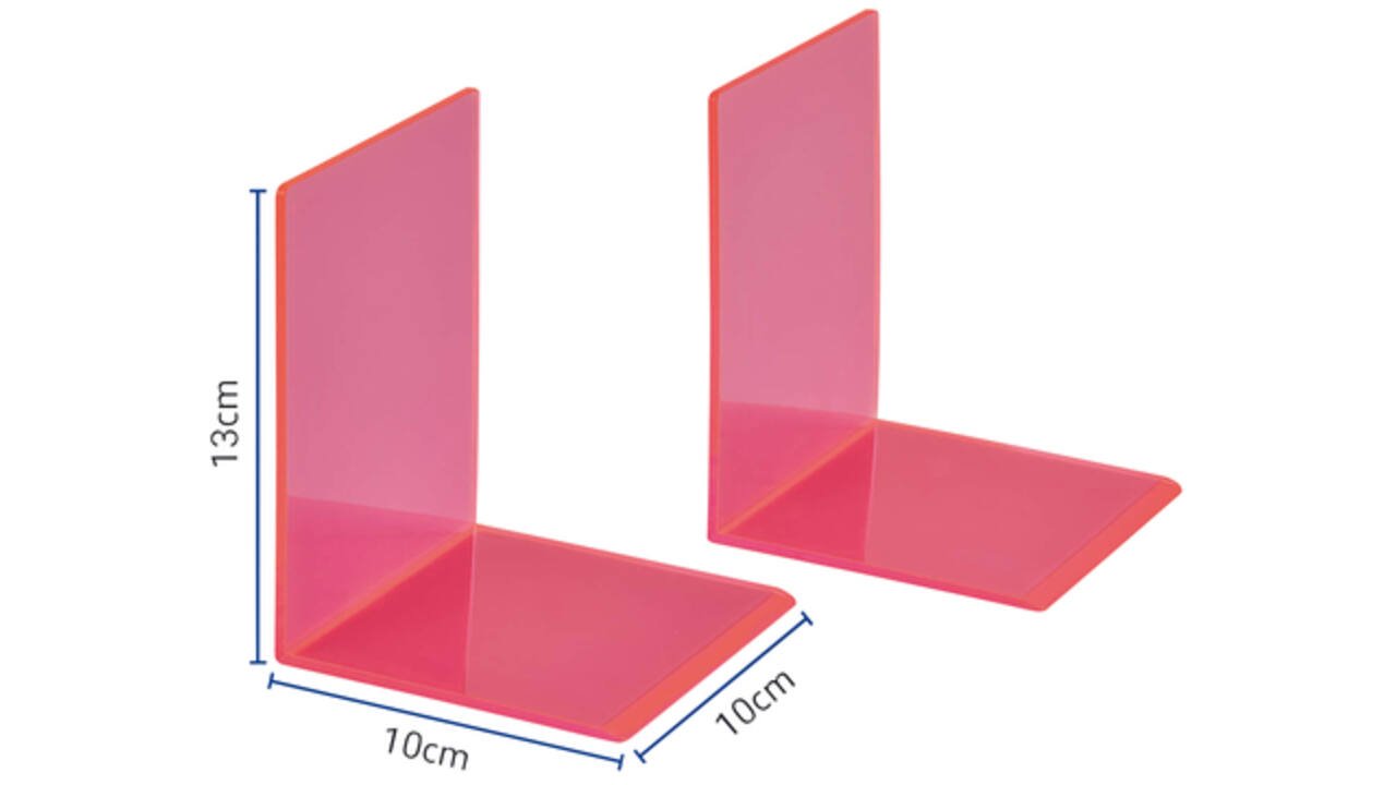 Boekensteun MAUL 10x10x13cm acryl set 2 neon rood transparant