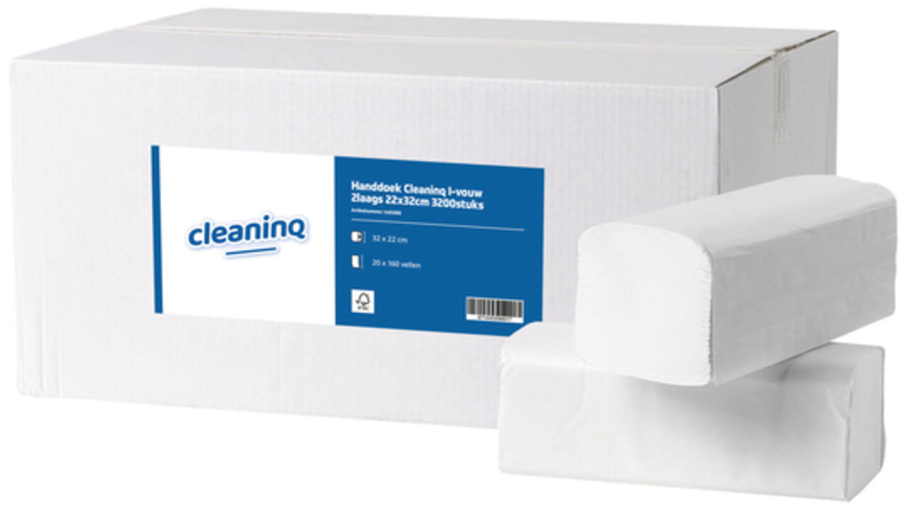Handdoek Cleaninq I-vouw 2laags 22x32cm 3200stuks