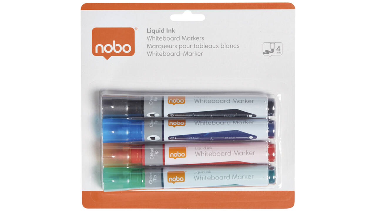 Viltstift Nobo whiteboard Liquid ink schuin assorti 4mm 4st