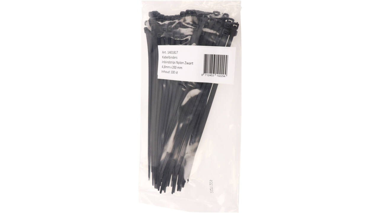 Inbindstrips IEZZY nylon 4.8x200mm D 49.5mm zwart