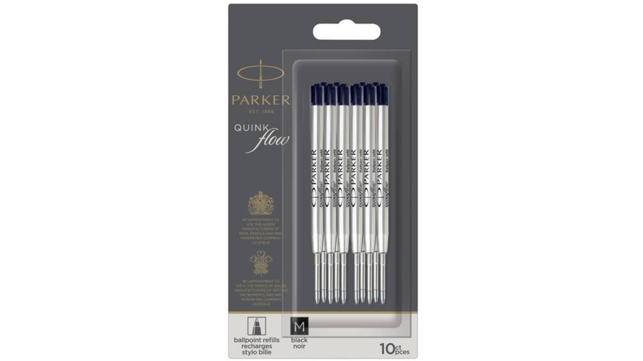 Balpenvulling Parker Quinkflow medium zwart blister à 10 stuks