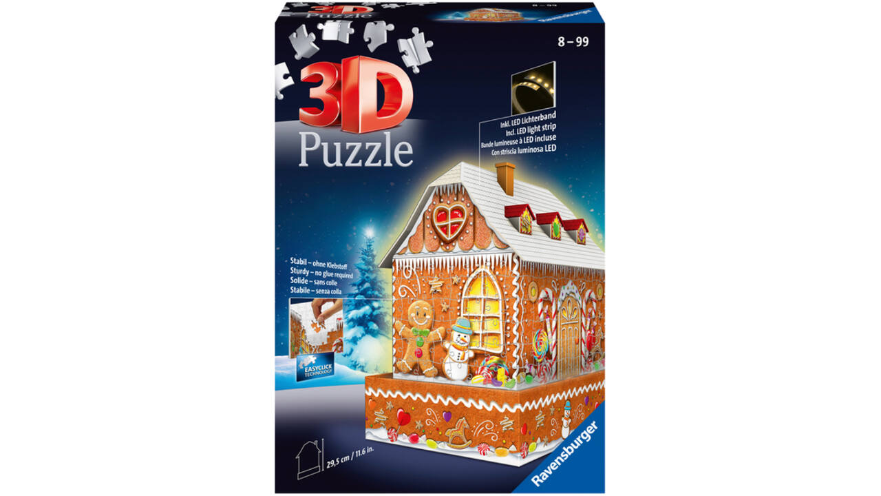 3D puzzel Ravensburger Kerst Gingerbread House Night Edition 216 stukjes