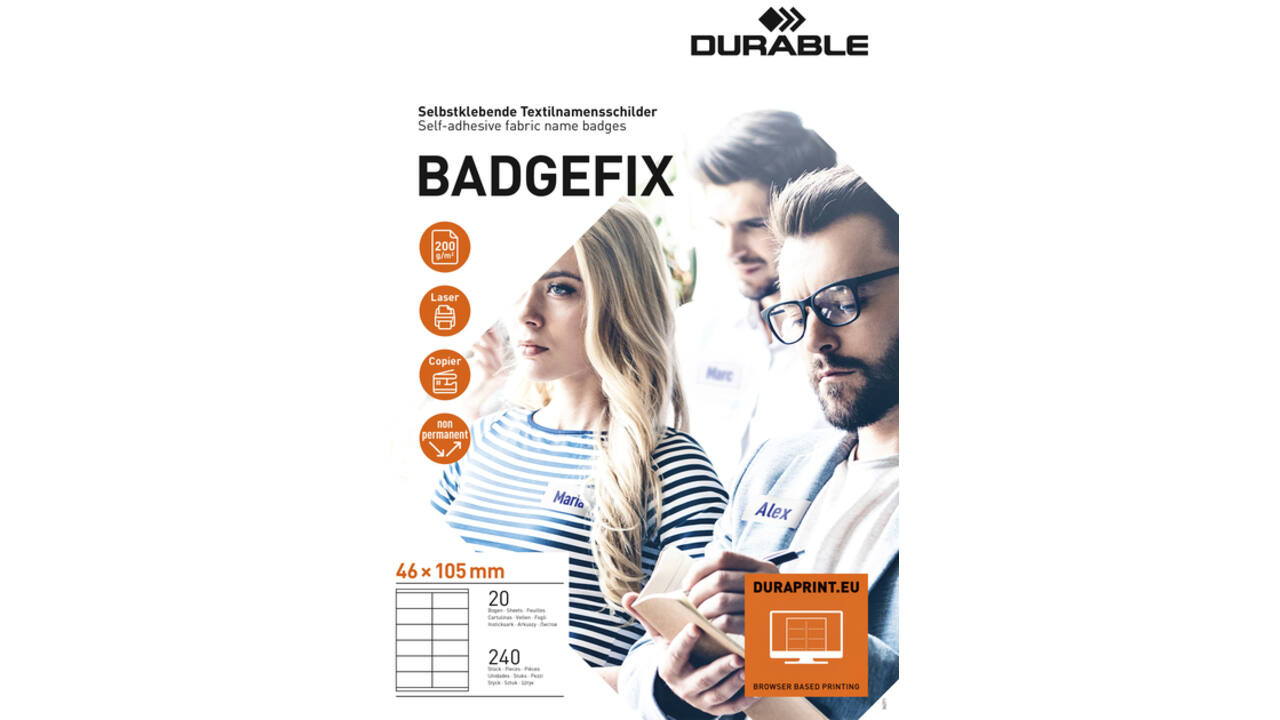 Naambadge etiket Durable 8363 46x105mm zelfklevend wit