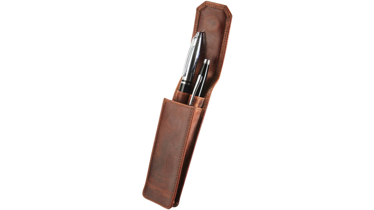 Pennenetui Maverick The Original 2delig leer bruin